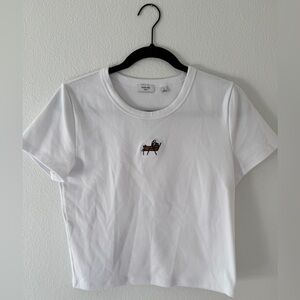 Sunday Best by Aritzia Cropped White T-Shirt with Embroidered Design